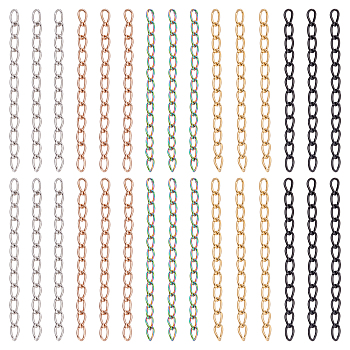 100Pcs 5 Colors 304 Stainless Steel Curb Chains Extender, End Chains, Mixed Color, 25mm, Link: 3x1.6x0.4mm, 20Pcs/color