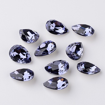Faceted Teardrop K9 Glass Rhinestone Cabochons, Pointed Back & Back Plated, Grade A, Tanzanite, 14x10x5mm