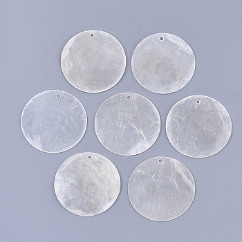 Capiz Shell Pendants, Flat Round, WhiteSmoke, 35x1mm, Hole: 1.5mm