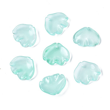 Transparent Spray Painted Glass Pendants, Imitation Jade Pendants, Petal, Pale Turquoise, 15x18x4mm, Hole: 1mm