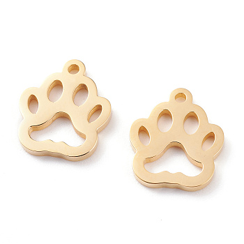 Ion Plating(IP) 304 Stainless Steel Pet Charms, Laser Cut, Dog Footprint, Golden, 14x12x1.5mm, Hole: 1.4mm