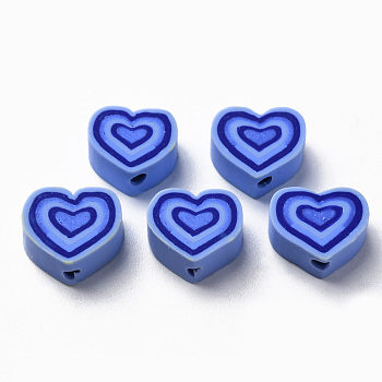 Handmade Polymer Clay Beads, Heart, Light Steel Blue, 7.5~11x7~11x4~5mm, Hole: 1.8mm
