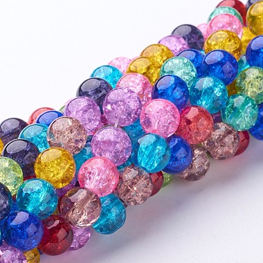 10mm Mixed Color Round Crackle Glass Beads