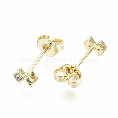 Brass Micro Pave Clear Cubic Zirconia Stud Earrings(EJEW-T046-31G-NF)-2