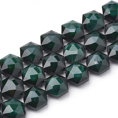 15mm DarkGreen Hexagon Glass Beads