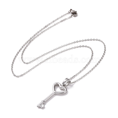 304 Stainless Steel Heart Skeleton Key Pendant Necklace for Women(STAS-E154-17P)-2