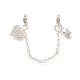 Brass Clear Cubic Zirconia European Safety Chains with Heart & Rose Charms(KK-C085-16S)-1