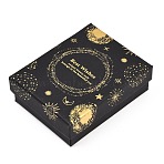 Gold Stamping Planet Cardboard Jewelry Packaging Boxes, with Sponge Inside, for Rings, Small Watches, Necklaces, Earrings, Bracelets, Black, Rectangle, 9x7x3.05cm(CON-T002-01D)