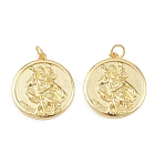 Brass Pendants, Saint Christopher, Cadmium Free & Lead Free, Rack Plating, Long-Lasting Plated, with Jump Ring, Real 18K Gold Plated, 27.5x25x3mm, Hole: 4mm(KK-P339-01B-G)