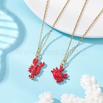 2Pcs 2 Styles Ocean Red Crab & Lobster Alloy Enamel Pendant 304 Stainless Steel Cable Chain Necklaces, Golden, 15.94 inch(40.5cm), 1pc/style(NJEW-JN05884)
