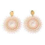 Woven Glass & Brass Beaded Sun Dangle Stud Earrings, Long-Lasting Plated, with PVD Vacuum Plating 304 Stainless Steel Pins, PeachPuff, 71x60mm(EJEW-A105-02G)