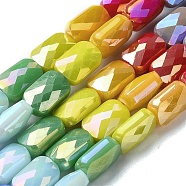 Electroplate Glass Beads Strands, Faceted, Rectangle, Mixed Color, 9x6x4.5mm, Hole: 1mm, about 21pcs/strand, 7.68 inch(19.5cm)(EGLA-C004-09)