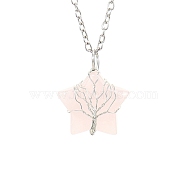 Natural Rose Quartz Star Pendant Necklace, with Platinum Alloy Chains, 20.87 inch(53cm)(PW-WG10869-07)