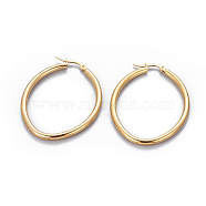 201 Stainless Steel Hoop Earrings, with 304 Stainless Steel Pin, Oval, Golden, 48x38.5x3mm, Pin: 1.4mm(EJEW-F219-10B-G)