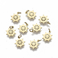 304 Stainless Steel Charms, with Jump Rings, Laser Cut, Helm, Real 14K Gold Plated, 9x7.5x1mm, Jump Ring: 3x0.4mm, 2.2mm inner diameter(STAS-S116-055G)