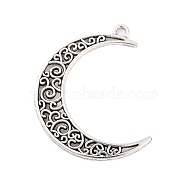 Tibetan Style Alloy Pendants, Cadmium Free & Lead Free, Moon, Antique Silver, 40x30x1.5mm, Hole: 2mm, about 295pcs/1000g(TIBEP-R304-001AS-LF)