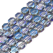 Electroplate Translucent Glass Beads Strands, Half Plated, Faceted, Octagon, Cornflower Blue, 7~8x7~8x4mm, Hole: 1.2mm, about 72pcs/strand, 20.47 inch(52cm)(EGLA-N002-27-D03)