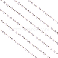 Clear Cubic Zirconia Chips Beaded Chains, with Copper Cable Chains, Soldered, Golden, 6mm, about 6.56 Feet(2m)/pc(JX589A-01)