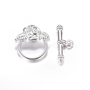 Tibetan Style Alloy Toggle Clasps, Lead Free and Cadmium Free, Silver Color Plated, Size: Flower: 18mm wide, 19mm long, Bar: 4mm wide, 24mm long, hole: 2mm(X-LF0026Y-S)