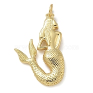 Rack Plating Brass Pendants, Long-Lasting Plated, Lead Free & Cadmium Free, Mermaid Charms, with Jump Ring, Real 18K Gold Plated, 27.5x18x3.5mm, Hole: 3mm(KK-K392-37G)