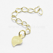 925 Sterling Silver Extender Chains, with Heart Charms, Real 18K Gold Plated, 39~41mm, Heart: 7x5x0.5mm(STER-F032-10G)