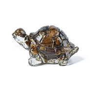 Resin Turtle Display Decoration, with Gold Foil and Natural Tiger Eye Chips inside Statues for Home Office Decorations, 50x30x27mm(PW-WG73512-02)