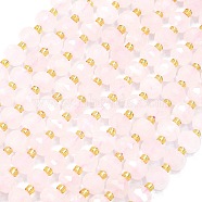 Natural Rose Quartz Beads Strands, with Seed Beads, Faceted, Lantern, 8~8.5x6.5~7mm, Hole: 0.6mm, about 44pcs/strand, 15.16''(38.5cm)(G-K389-E34-01)