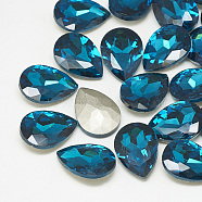 Pointed Back Glass Rhinestone Cabochons, Back Plated, Faceted, teardrop, Capri Blue, 14x10x4.5mm(RGLA-T081-10x14mm-14)