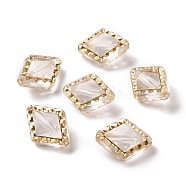 Transparent Acrylic Beads, Golden Metal Enlaced, Rhombus, Clear, 18x14.3x9mm, Hole: 1.5mm(X-OACR-E015-32)