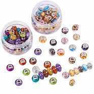 NBEADS Large Hole Acrylic European Beads, with Silver Tone Brass Double Cores, Rondelle, Mixed Color, 14x9mm, Hole: 5mm, 50pcs/box, 2boxes/set, about 100pcs/set(OPDL-NB0001-03)