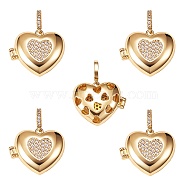 Brass Micro Pave Clear Cubic Zirconia Diffuser Locket Pendants, Long-Lasting Plated, Lead Free & Cadmium Free, Heart with Heart, Real 18K Gold Plated, 19x23x8mm, Hole: 5.5x3mm, 5pcs/box(ZIRC-SZ0003-60)