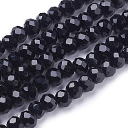 Glass Beads Strands, Faceted(32 Facets), Round, Black, 4mm, Hole: 1mm, about 87~93pcs/strand, 32~33cm(EGLA-J042-4mm-08)