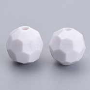 Opaque Acrylic Beads, Faceted, Round, White, 12x12mm, Hole: 1.5mm, about 530pcs/500g(SACR-S300-05F-01)