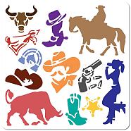 PET Plastic Hollow Out Drawing Painting Stencils Templates, Square, Cattle, 300x300mm(DIY-WH0244-282)