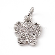 Brass Micro Pave Clear Cubic Zirconia Butterfly Charms, with Open Jump Rings, Platinum, 12.5x10x2mm, Ring: 5x0.8mm, Hole: 3mm(ZIRC-F132-37P)
