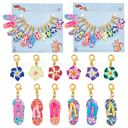 Summer Theme Plumeria Flower & Flip Flops Pendant Stitch Markers, Handmade Polymer Clay Crochet Lobster Clasp Charms, Locking Stitch Marker with Wine Glass Charm Ring, Mixed Color, 3~4.5cm, 2 style, 6pcs/style, 12pcs/set(HJEW-AB00407)