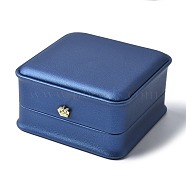 PU Leather Jewelry Bangle Gift Storage Boxes, Square with Resin Crown, Dark Blue, 9.4x9.4x5.15cm(CON-XCP0002-51)