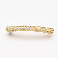 Brass Micro Pave Cubic Zirconia Tube Beads, Hollow, Clear, Golden, 39x5mm, Hole: 2.5mm(X-ZIRC-T004-75G)