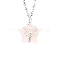 Natural Rose Quartz Star Pendant Necklace, with Platinum Alloy Chains, 20.87 inch(53cm)(PW-WG10869-07)