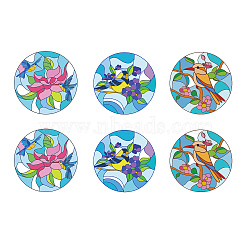 Flat Round PVC Plastic Self Adhesive Window Decorations Accessories, Colorful, Bird Pattern, 245x245mm, 6pcs/set(AJEW-WH0182-010)