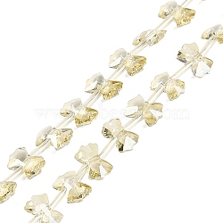 Electroplate Glass Beads Strands, Half Plated, Bowknot, Light Yellow, 7x10x3mm, Hole: 1mm, about 48pcs/strand, 19.69''(50cm)(EGLA-B007-03A-PC03)