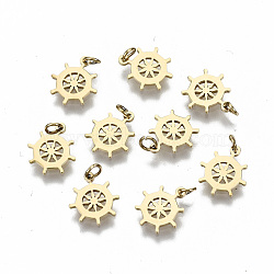 304 Stainless Steel Charms, with Jump Rings, Laser Cut, Helm, Real 14K Gold Plated, 9x7.5x1mm, Jump Ring: 3x0.4mm, 2.2mm inner diameter(STAS-S116-055G)