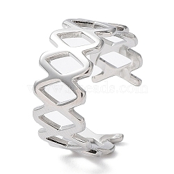 Non-Tarnish 304 Stainless Steel Hollow Rhombus Open Cuff Rings, Stainless Steel Color, Inner Diameter: 19.3mm(RJEW-D006-03P)