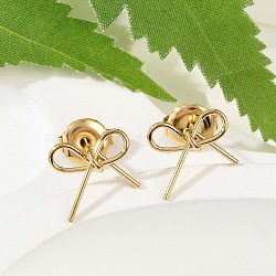 placage ionique (ip) 304 boucles d'oreilles en acier inoxydable, bowknot, r&eacute;el 14 ​​k plaqu&eacute; or, 8x10 mm(EJEW-G395-26G)