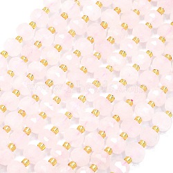 Natural Rose Quartz Beads Strands, with Seed Beads, Faceted, Lantern, 8~8.5x6.5~7mm, Hole: 0.6mm, about 44pcs/strand, 15.16''(38.5cm)(G-K389-E34-01)