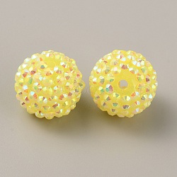 Opaque Acrylic Beads, Berry Beads, with Rhinestone, Round, Yellow, 20x18mm, Hole: 3mm(SACR-TAC0001-04A)
