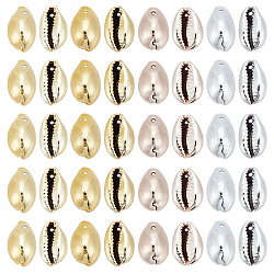 20Pcs 2 Colors UV Plated Freshwater Shell Pendants, Cowrie Shell Charms, Mixed Color, 17~21x11~13x8~10mm, Hole: 1mm, 10pcs/color(SHEL-HY0001-07)
