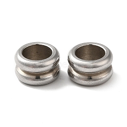 304 Stainless Steel European Beads, Large Hole Beads, Grooved Column, Stainless Steel Color, 10x6mm, Hole: 6.5mm(STAS-Z045-03P)