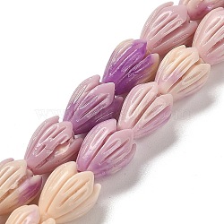 Synthetic Shell Dyed Carved Beads Strands, Flower, Lilac, 9x7mm, Hole: 1.2mm, about 45pcs/strand, 14.96''(38cm)(SHEL-K007-08A-01)