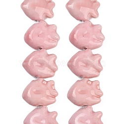 Handmade Porcelain Beads Strands, Fish, Bright Glazed Porcelain, Pink, 15.5~16.5x20~20.5x8~8.5mm, Hole: 2mm, about 27pcs/strand, 16.54~16.73 inch(42~42.5cm)(PORC-C007-01C)